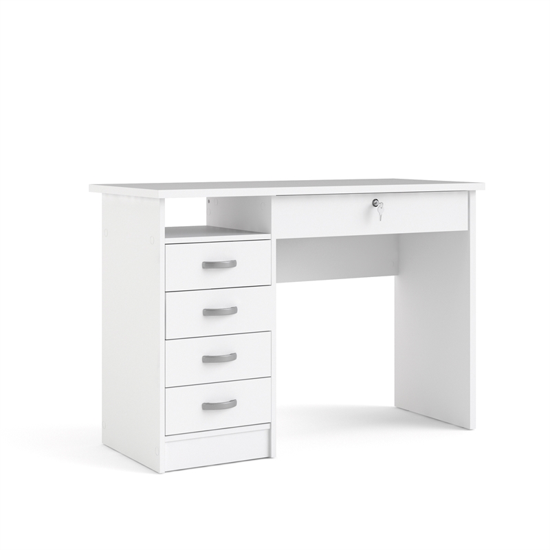 Home Square Set of 2 Home Computer Office Desk & 5-Shelf Bookcase in White