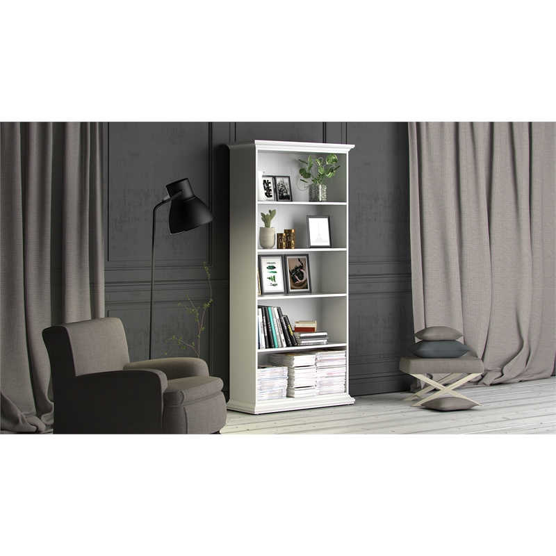 Home Square Set of 2 Home Computer Office Desk & 5-Shelf Bookcase in White