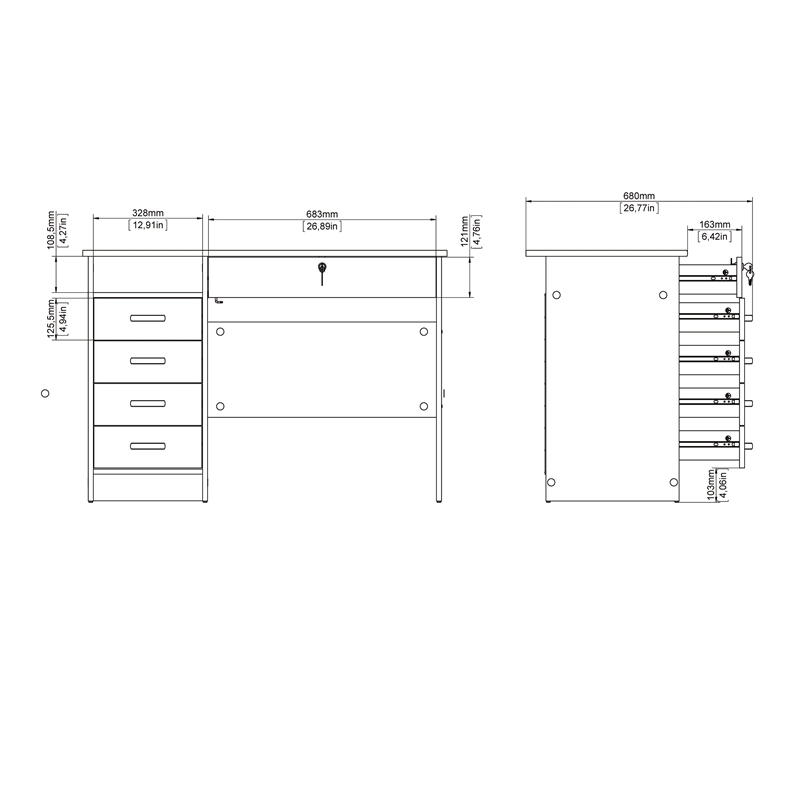 Home Square Set of 2 Home Computer Office Desk & 5-Shelf Bookcase in White