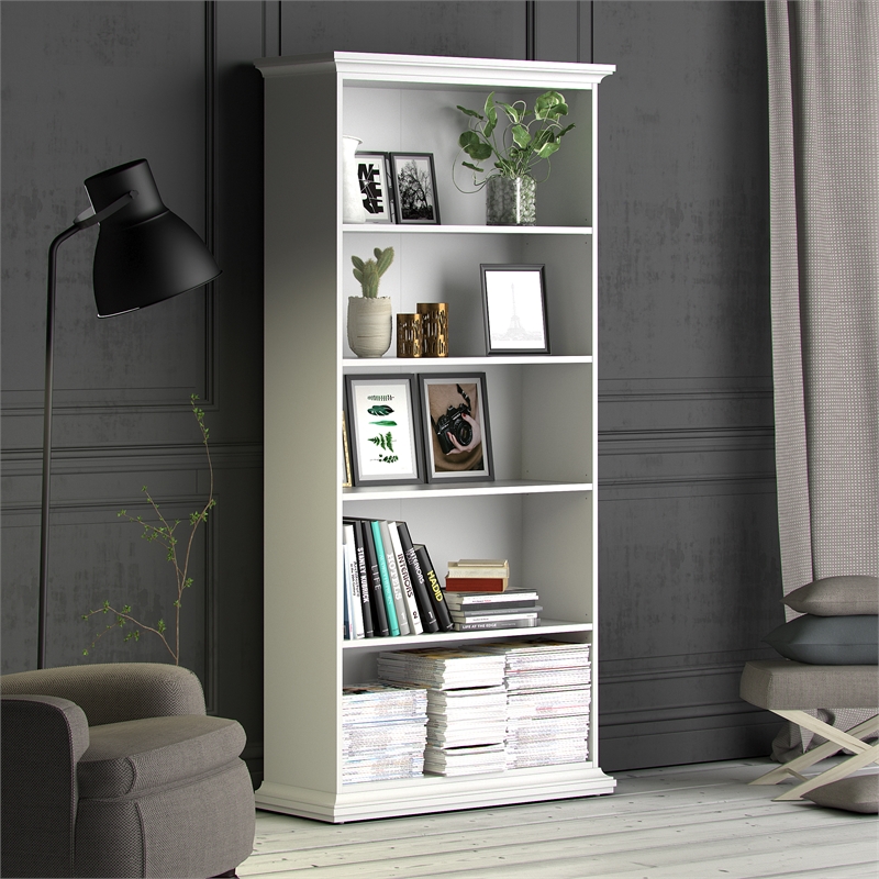 Home Square Set of 2 Home Computer Office Desk & 5-Shelf Bookcase in White