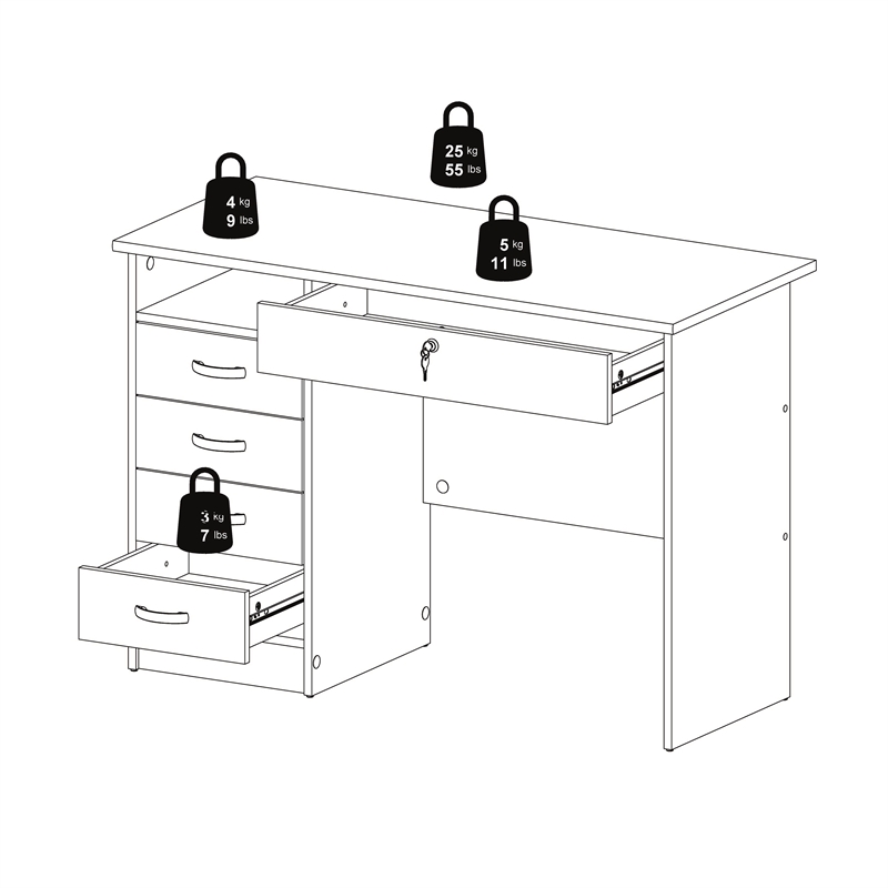 Home Square Set of 2 Home Computer Office Desk & 5-Shelf Bookcase in White