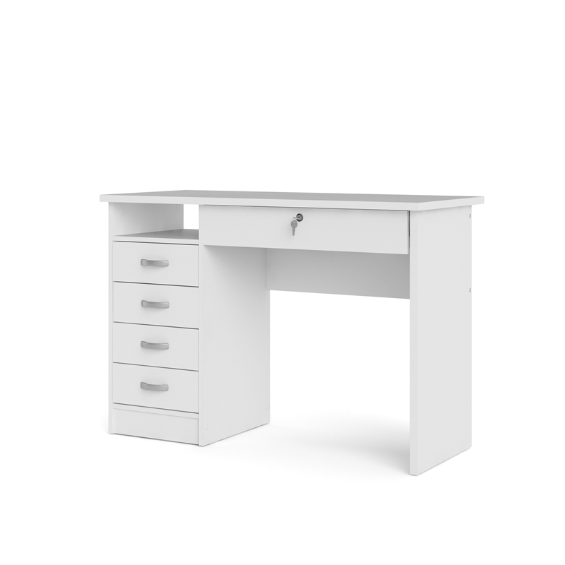 Home Square Set of 2 Home Computer Office Desk & 5-Shelf Bookcase in White