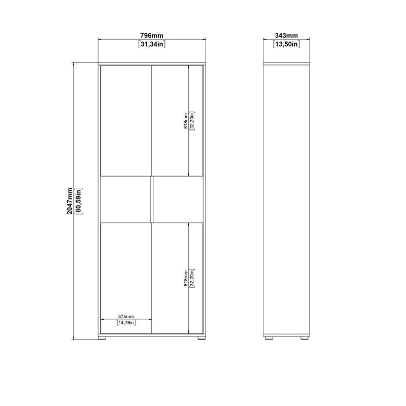 Home Square Set of 2 Desk with 5-Drawers & 6-Shelf Bookcase with Doors