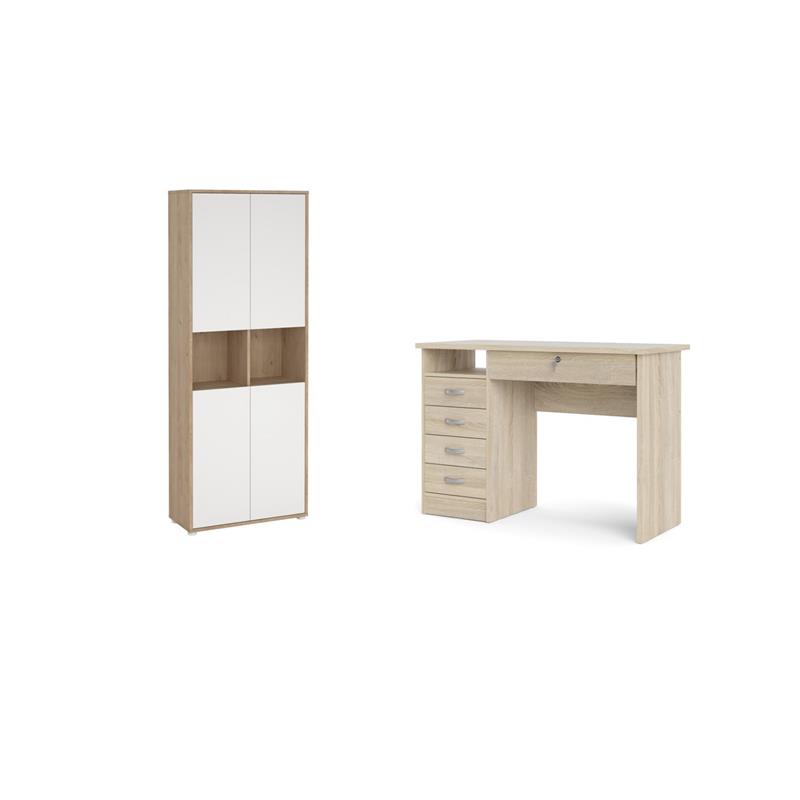 Home Square Set of 2 Desk with 5-Drawers & 6-Shelf Bookcase with Doors