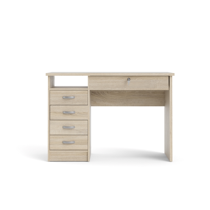 Home Square Set of 2 Desk with 5-Drawers & 6-Shelf Adjustable Bookcase