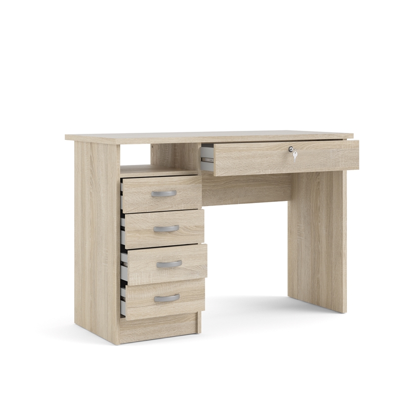 Home Square Set of 2 Desk with 5-Drawers 3-Shelf Adjustable Home Office Bookcase