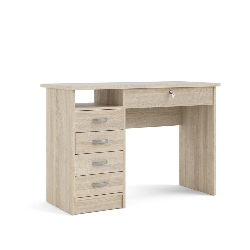 Home Square Set of 2 Desk with 5-Drawers 3-Shelf Adjustable Home Office Bookcase