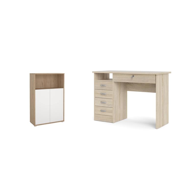 Home Square Set of 2 Desk with 5-Drawers 3-Shelf Adjustable Home Office Bookcase