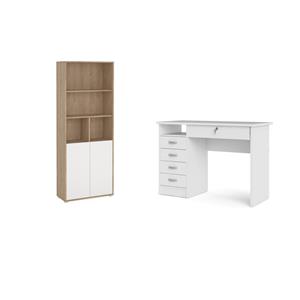 Home Square Set of 2 Home Computer Office Desk &  6-Shelf Adjustable Bookcase
