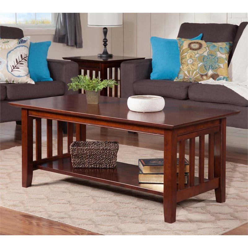 Home Square Set of 3 Wood Coffee Table & Chair Side Table in Walnut