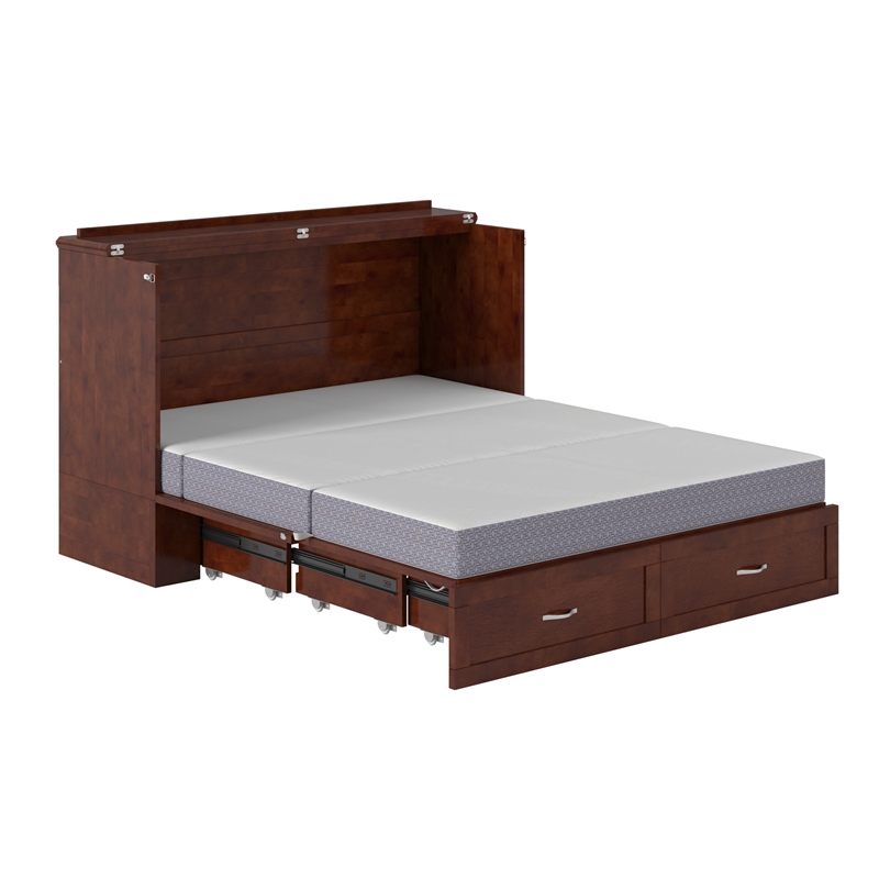 Home Square Set of 2 Queen Murphy Bed Chest with Mattress & Side Table in Walnut