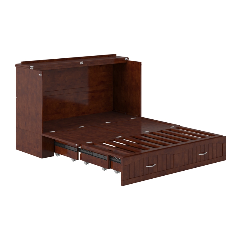 Home Square Set of 2 Queen Murphy Bed Chest with Mattress & Side Table in Walnut