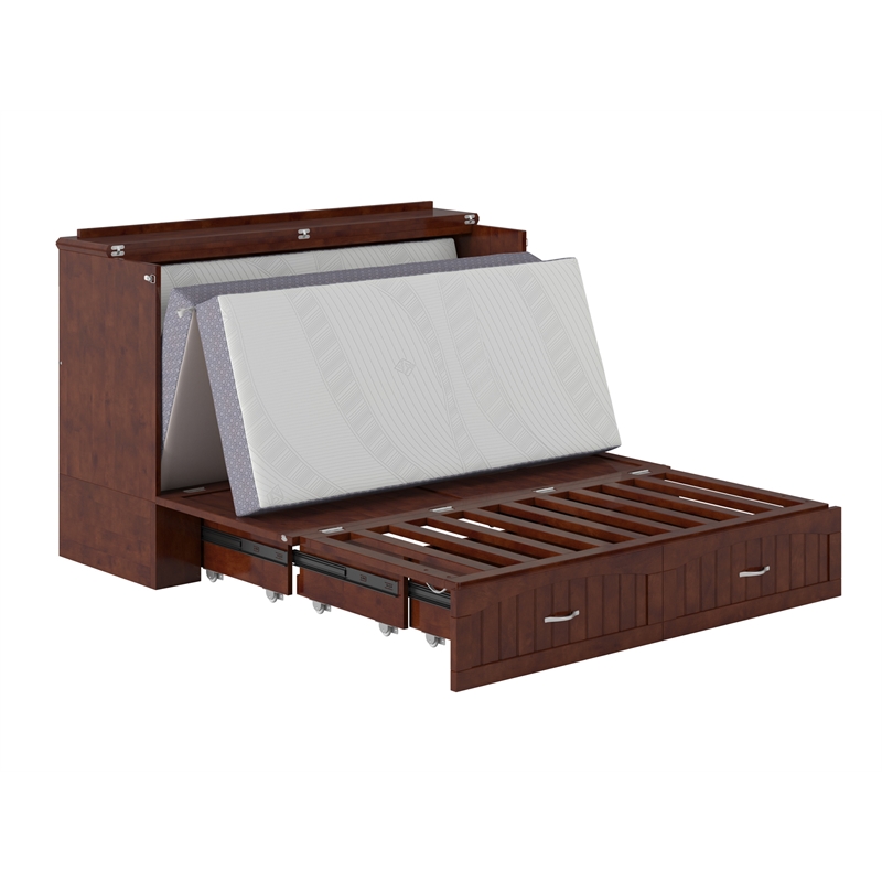 Home Square Set of 2 Queen Murphy Bed Chest with Mattress & Side Table in Walnut