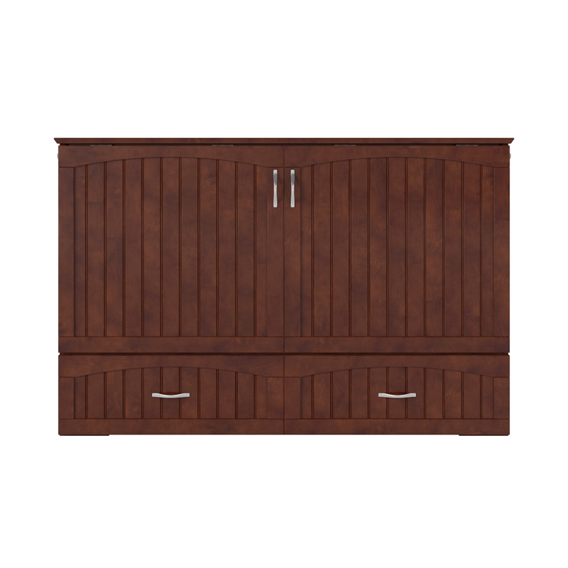 Home Square Set of 2 Queen Murphy Bed Chest with Mattress & Side Table in Walnut
