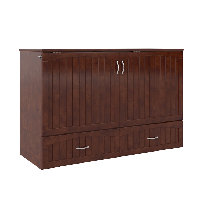 Home Square Set of 2 Queen Murphy Bed Chest with Mattress & Side Table in Walnut