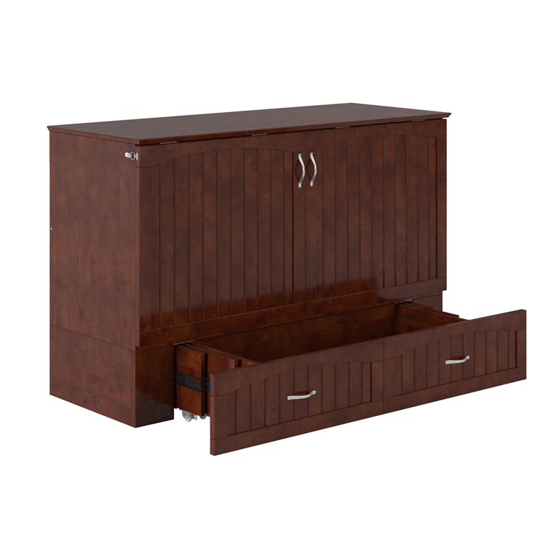 Home Square Set of 2 Queen Murphy Bed Chest with Mattress & Side Table in Walnut