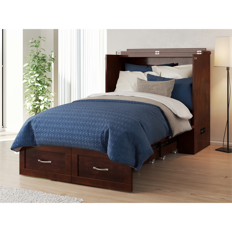 Home Square Set of 2 Twin Extra Long Murphy Bed Chest & Side Table in Walnut