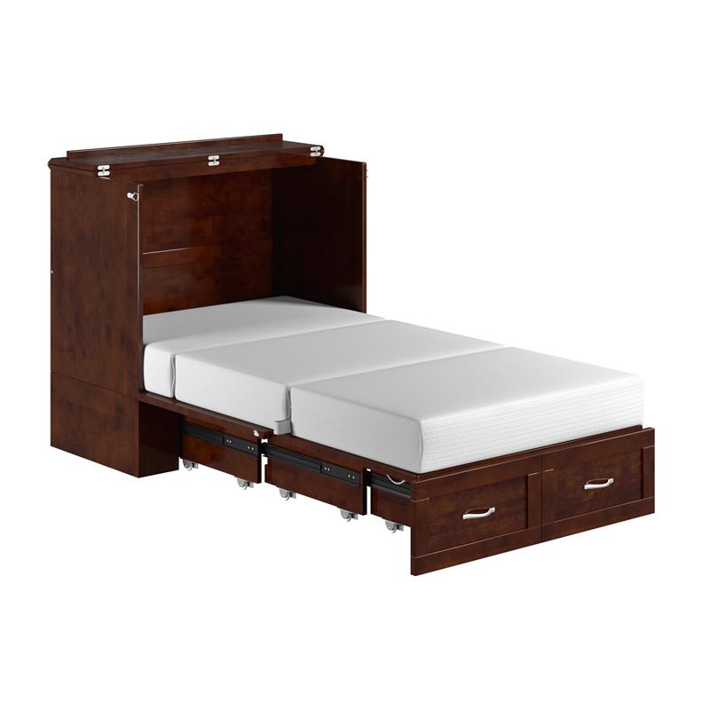 Home Square Set of 2 Twin Extra Long Murphy Bed Chest & Side Table in Walnut