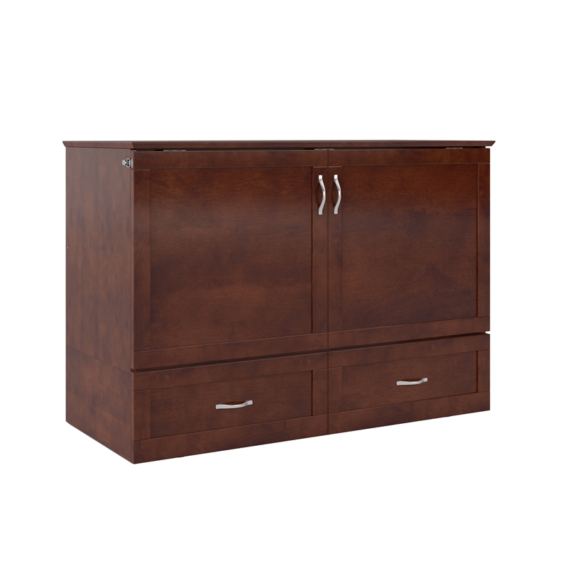 Home Square Set of 2 Murphy Full Bed Chest with Mattress & Side Table in Walnut