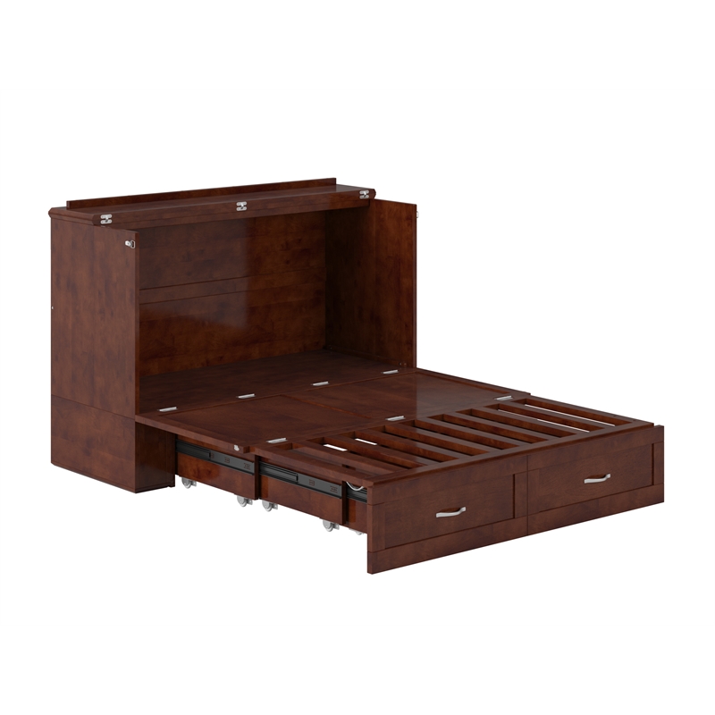 Home Square Set of 2 Murphy Full Bed Chest with Mattress & Side Table in Walnut