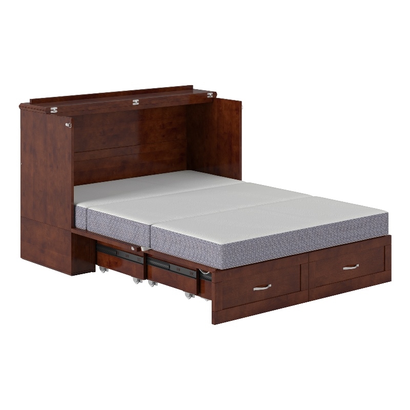 Home Square Set of 2 Murphy Full Bed Chest with Mattress & Side Table in Walnut