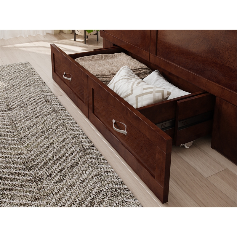 Home Square Set of 2 Murphy Full Bed Chest with Mattress & Side Table in Walnut