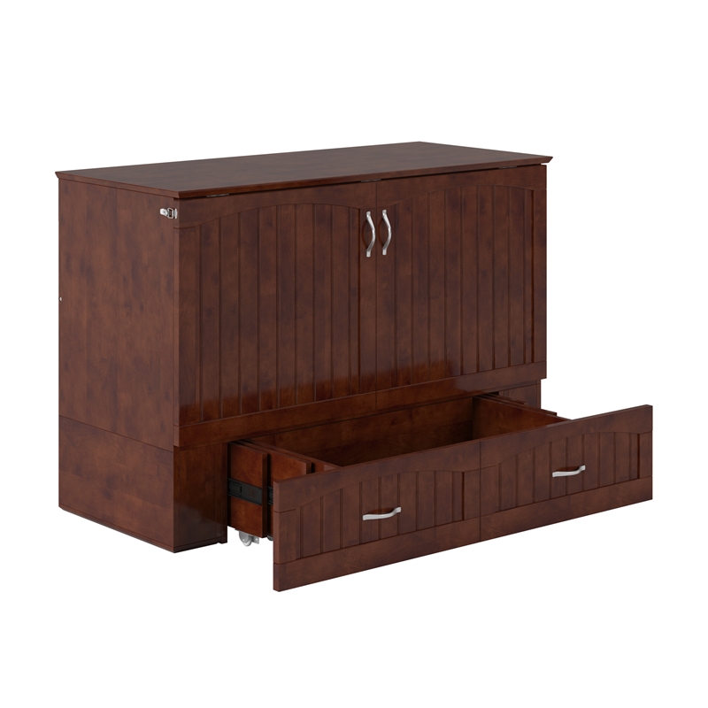 Home Square Set of 2 Murphy Full Bed Chest with Mattress & Side Table in Walnut