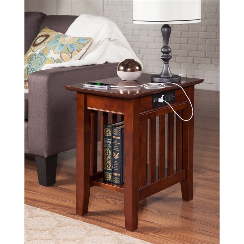 Home Square Set of 2 Murphy Full Bed Chest with Mattress & Side Table in Walnut
