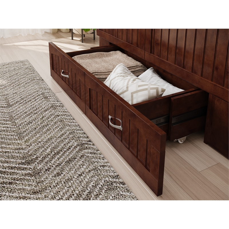 Home Square Set of 2 Murphy Full Bed Chest with Mattress & Side Table in Walnut
