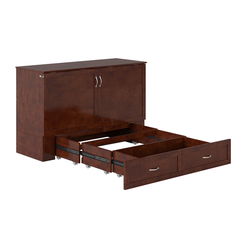 Home Square Set of 2 Queen Murphy Bed Chest with Mattress & Side Table in Walnut