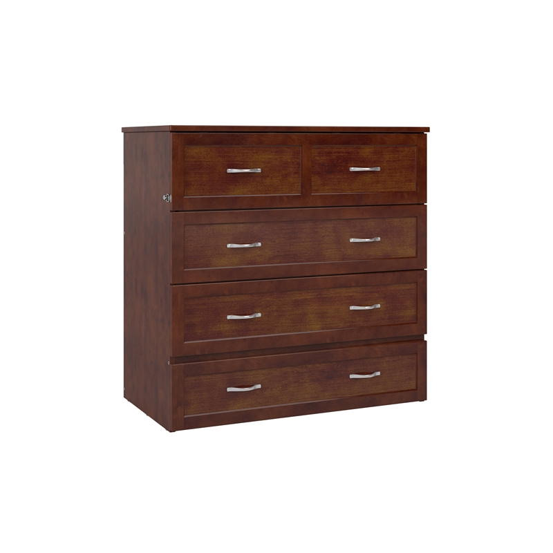 Home Square Set of 2 Walnut Twin XL Murphy Bed Chest with Mattress & Side Table