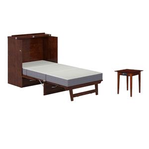 Home Square Set of 2 Walnut Twin XL Murphy Bed Chest with Mattress & Side Table
