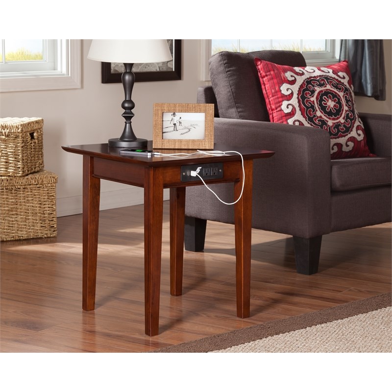 Home Square Set of 2 Murphy Full Bed Chest with Mattress & Side Table in Walnut