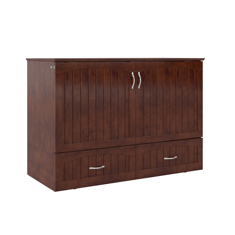 Home Square Set of 2 Murphy Full Bed Chest with Mattress & Side Table in Walnut