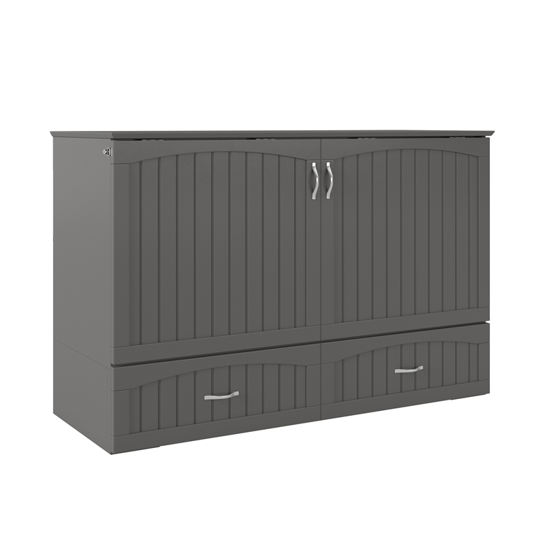 Home Square Set of 2 Queen Murphy Bed Chest with Mattress & Side Table in Gray