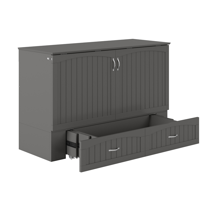 Home Square Set of 2 Queen Murphy Bed Chest with Mattress & Side Table in Gray
