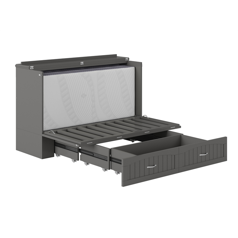 Home Square Set of 2 Queen Murphy Bed Chest with Mattress & Side Table in Gray