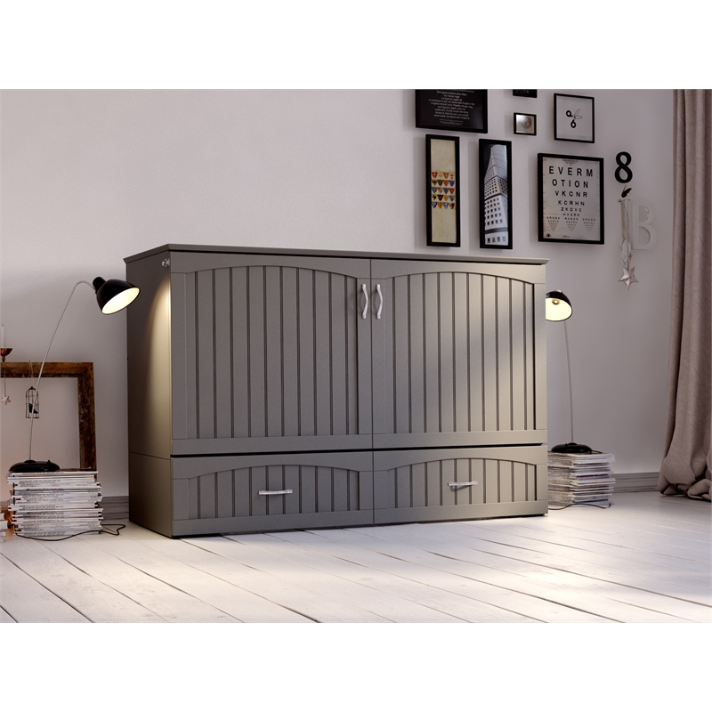 Home Square Set of 2 Queen Murphy Bed Chest with Mattress & Side Table in Gray
