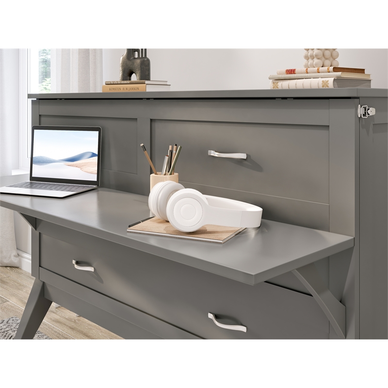 Home Square Set of 2 Gray Full Size Murphy Bed Desk with Mattress & Side Table