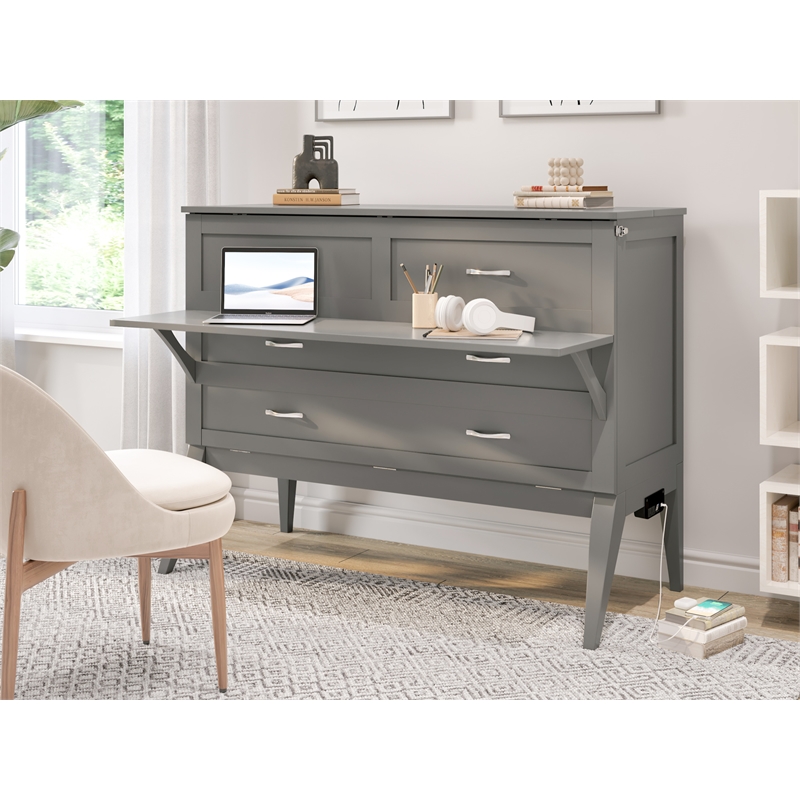 Home Square Set of 2 Gray Full Size Murphy Bed Desk with Mattress & Side Table
