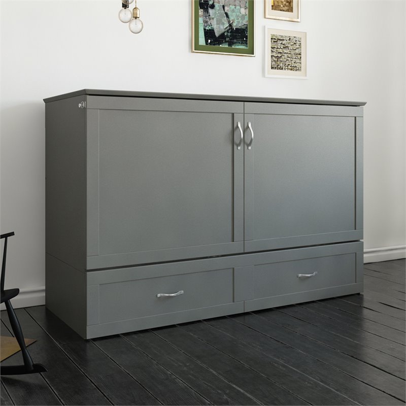 Home Square Set of 2 Queen Murphy Bed Chest & Side Table in Gray