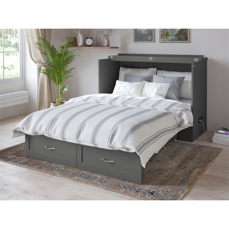 Home Square Set of 2 Murphy Full Bed Chest with Mattress & Side Table in Gray