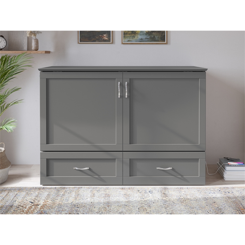 Home Square Set of 2 Murphy Full Bed Chest with Mattress & Side Table in Gray