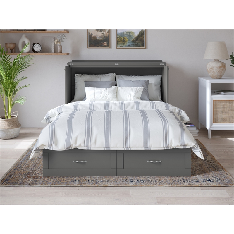 Home Square Set of 2 Murphy Full Bed Chest with Mattress & Side Table in Gray