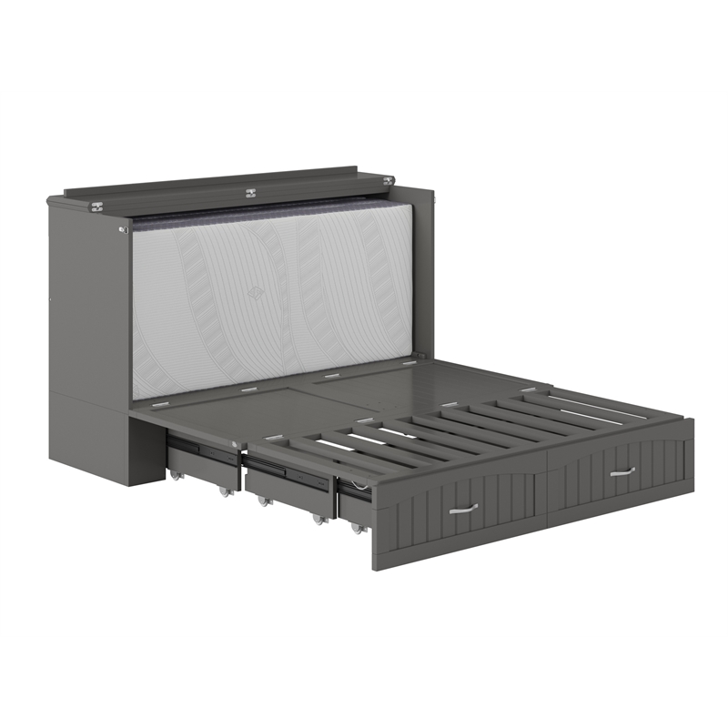 Home Square Set of 2 Queen Murphy Bed Chest with Mattress & End Table in Gray