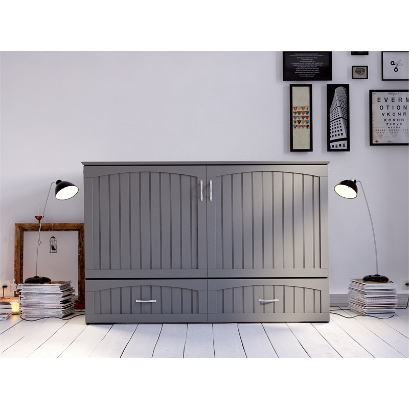 Home Square Set of 2 Queen Murphy Bed Chest with Mattress & End Table in Gray
