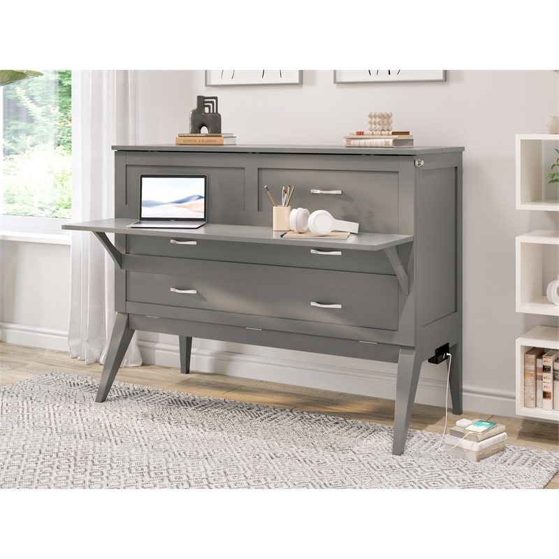 Home Square Set of 2 Full Size Murphy Bed Desk with Mattress & End Table in Gray