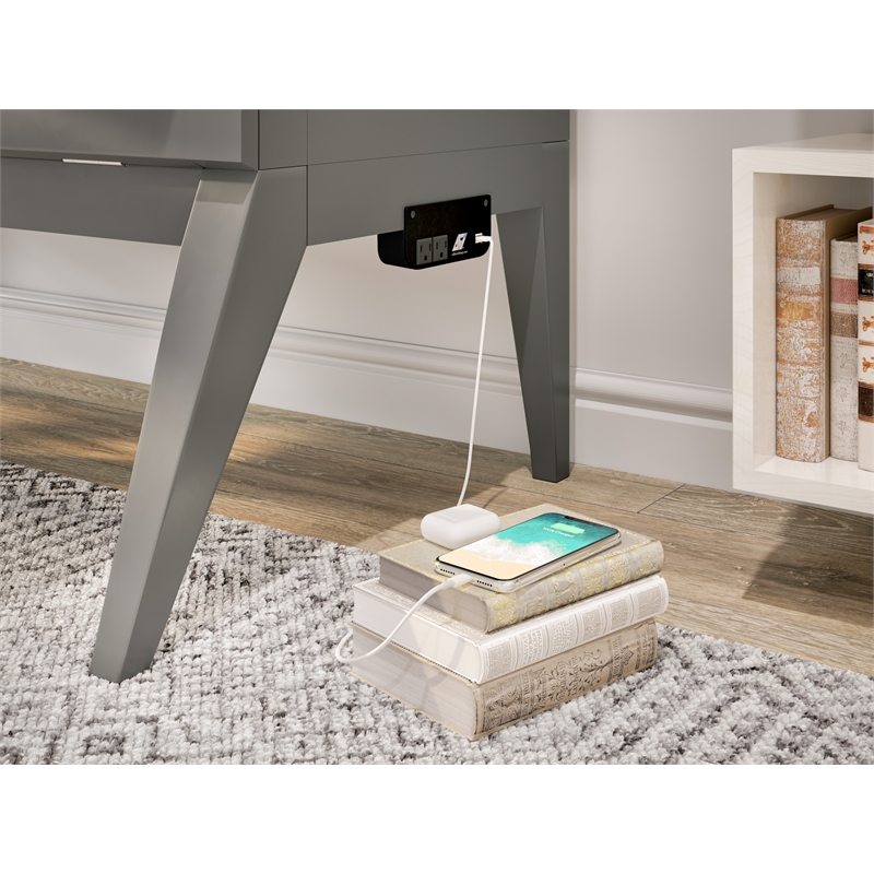 Home Square Set of 2 Full Size Murphy Bed Desk with Mattress & End Table in Gray
