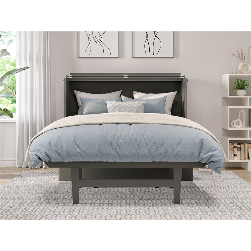 Home Square Set of 2 Full Size Murphy Bed Desk with Mattress & End Table in Gray