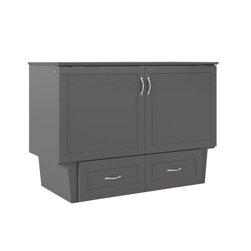 Home Square Set of 2 Full Size Murphy Bed Chest with Mattress & End Table - Gray